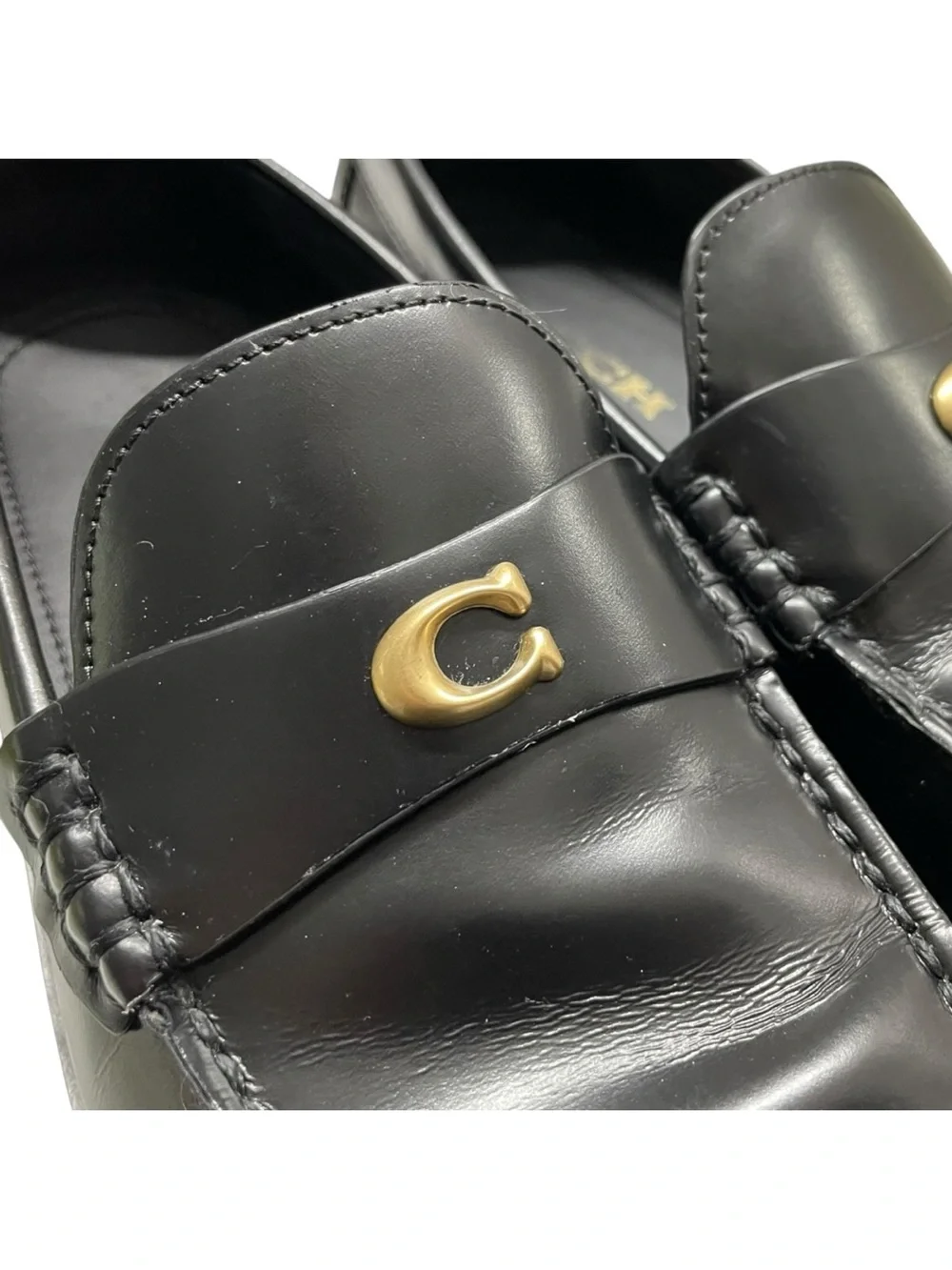 Coach Black Leather Loafers with Gold Accent